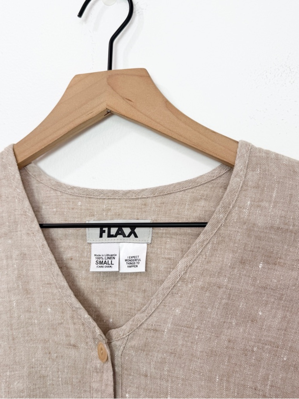 Flax 100% linen Button-down Tunic Top Lagenlook Tan Neutral Size Small - Picture 3 of 3